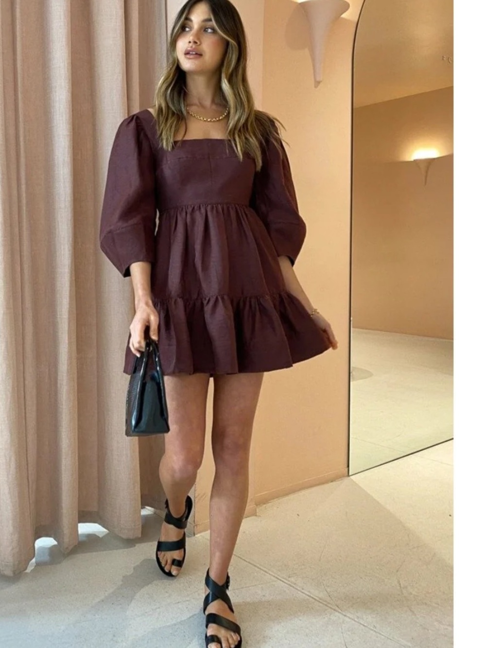 Shona Joy Marene Mini Dress Women’s Size 4 Chocolate Brown Free People F